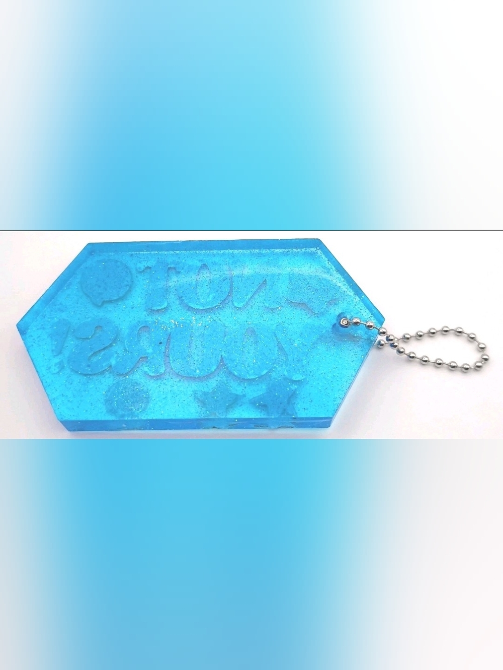 NOT YOURS Resin Luggage Tag Glitter Blue Kawaii Travel Bag Charm Handmade Cute - Picture 2 of 5